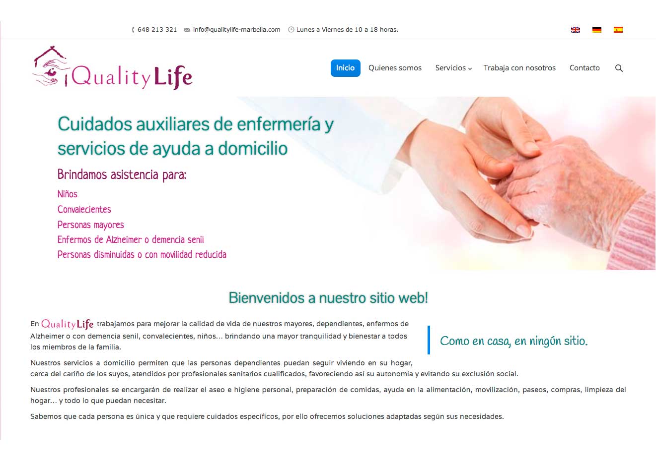 Marbella web design. Auxiliary nursing services