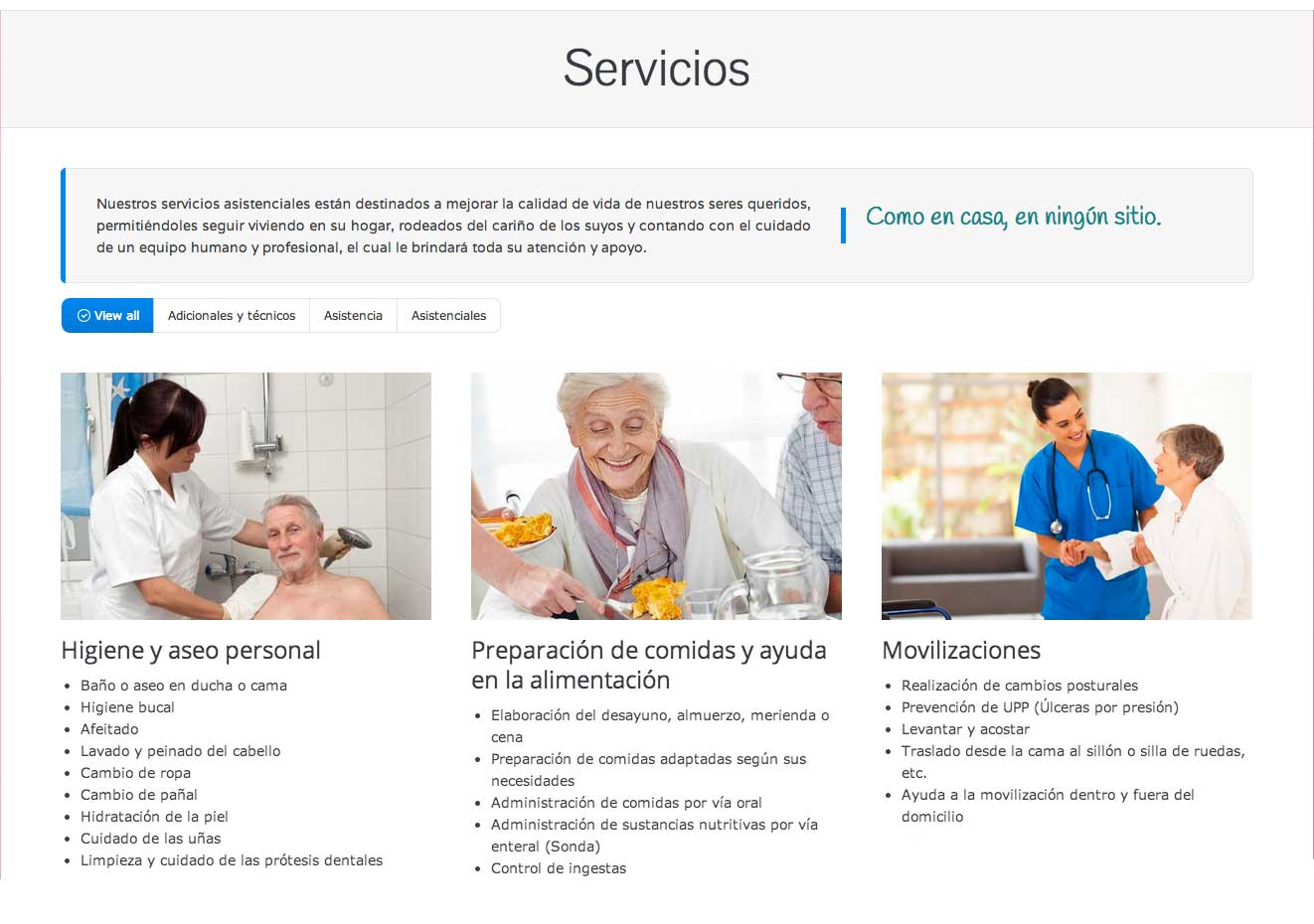 Marbella web design. Auxiliary nursing services