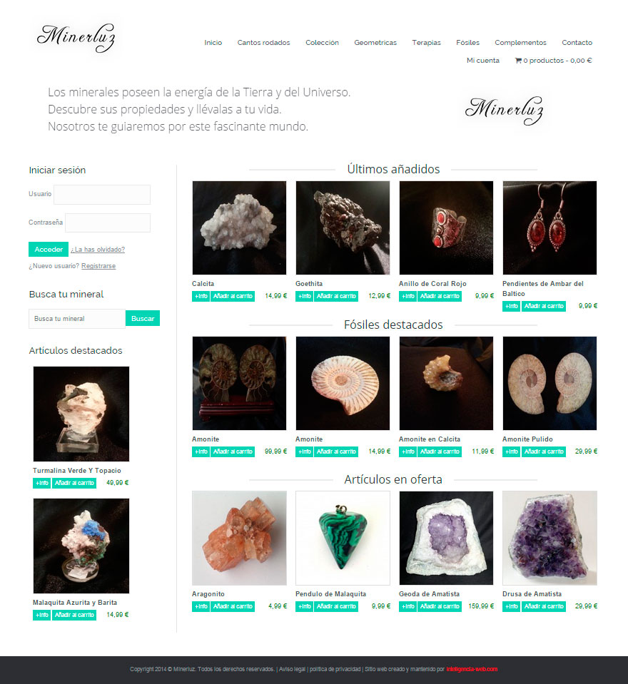 Marbella web design. Tienda online de minerales